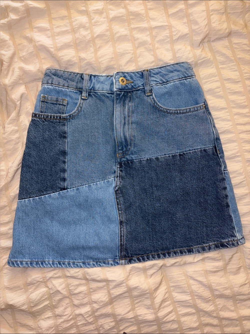 Zara Patchwork Denim Mini Skirt - Light & Dark Blue